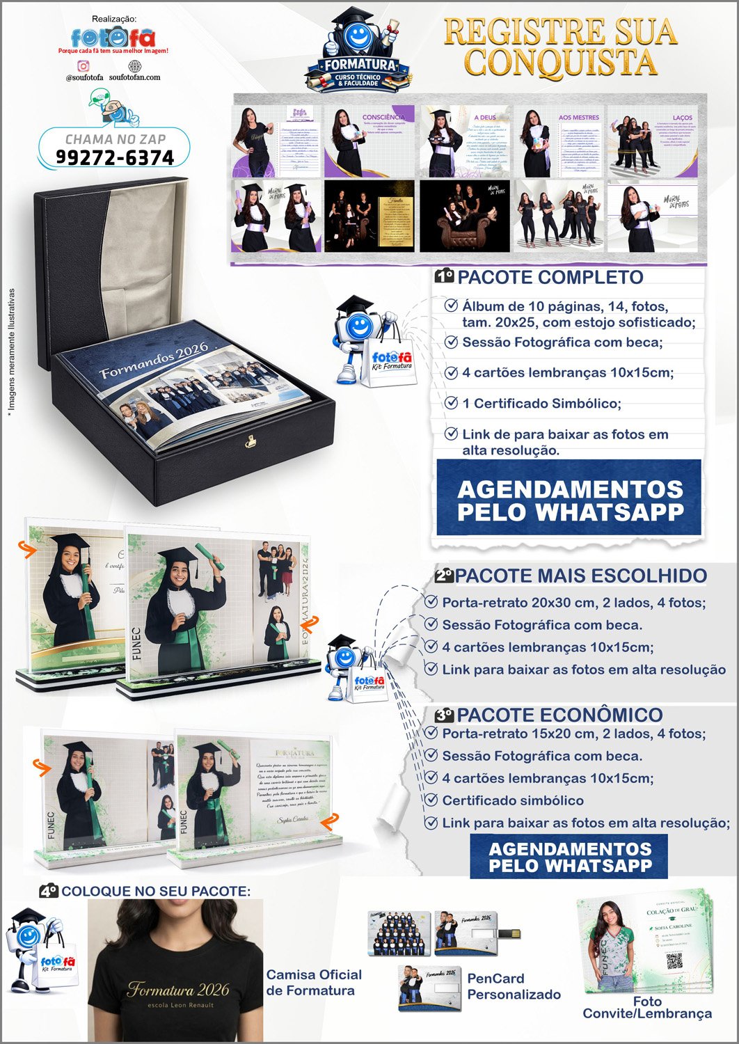 Kit formatura Foto Fã com álbum personalizado, porta-retrato e ensaio fotográfico em Belo Horizonte